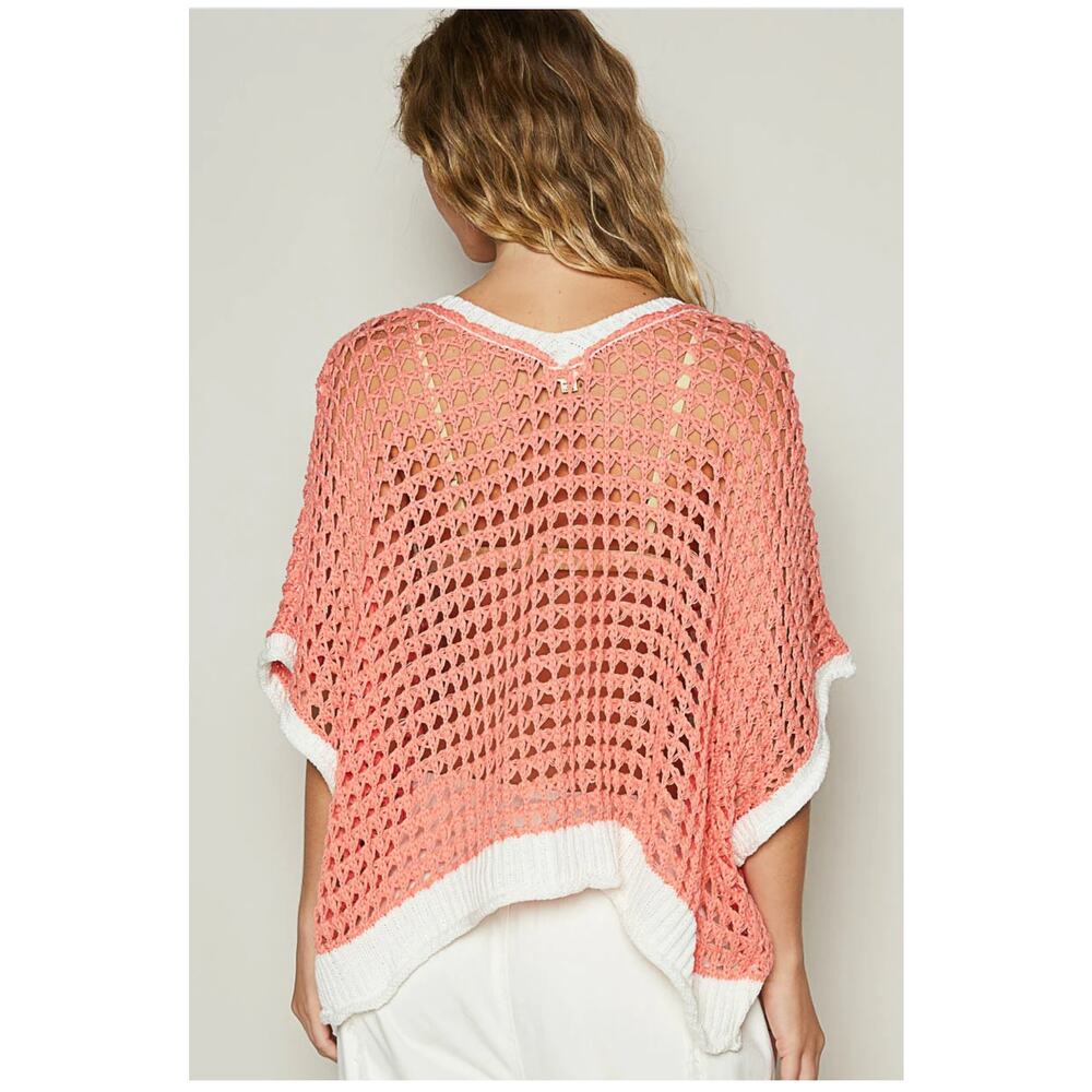 POL Flower Open Knit Crochet Sweater Daisy orange sz S - Picture 2 of 14